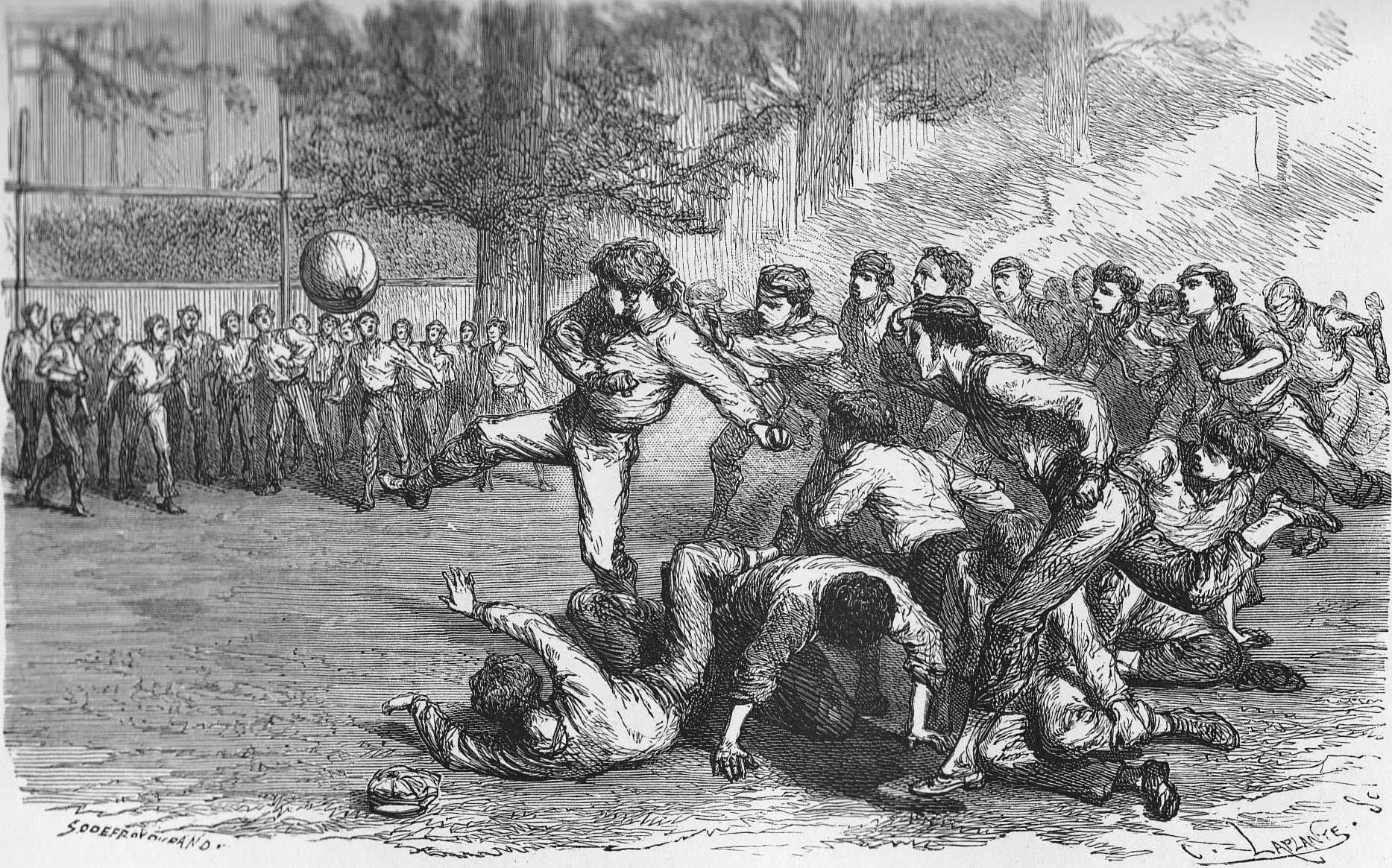 Godefroy Durand, Illustrazione di una partita di football per 'Tom Brown's School Days', 1875. Pubblico Dominio (immagine tratta da Wikimedia Commons)