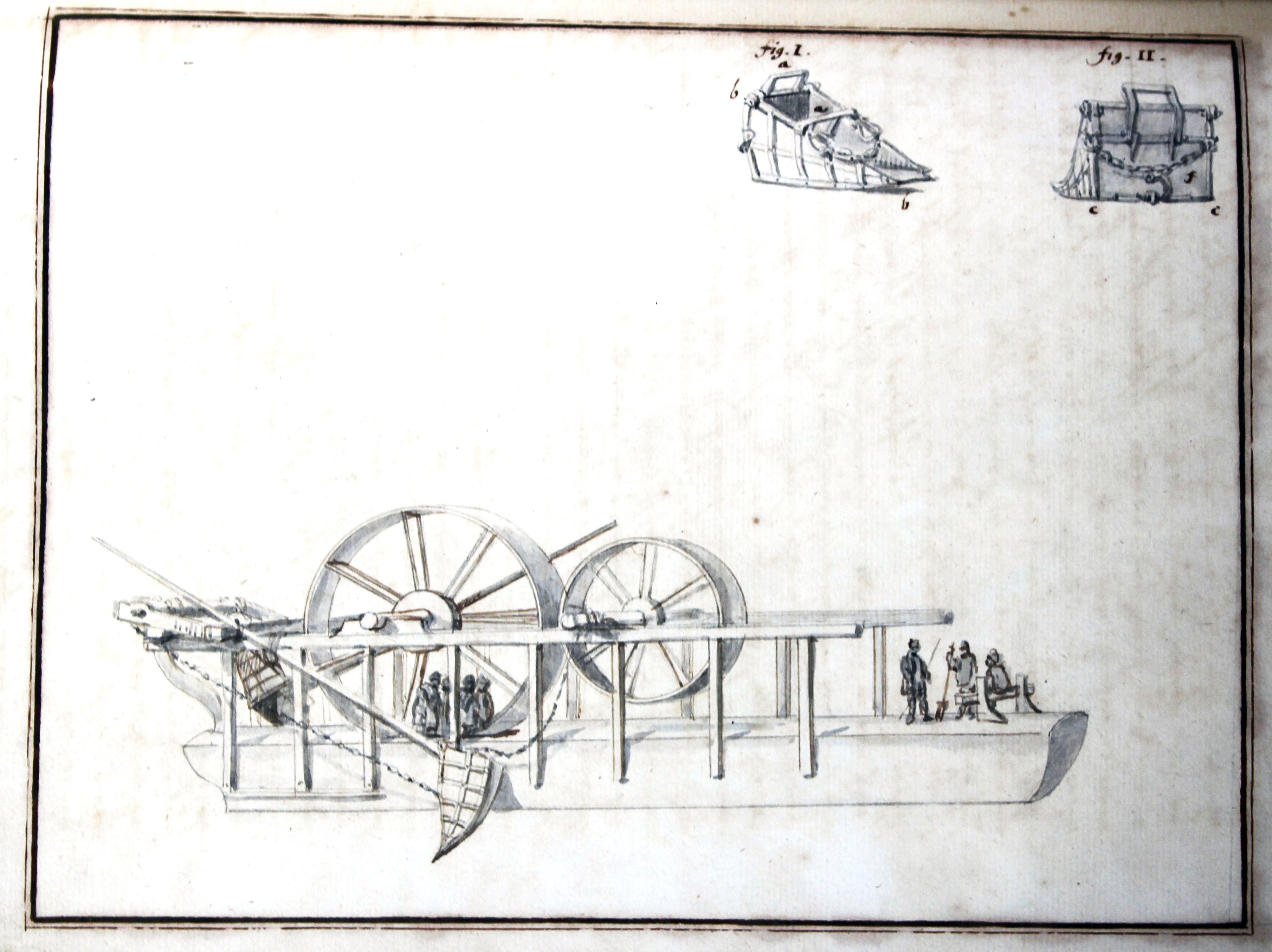 Georg Christopher Martini, Viaggio in Toscana 1725-1745, Tab. XXI "Draga nel porto di Livorno". Archivio di Stato Lucca, Bibl. MSS. 106